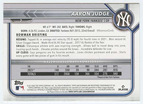 2022 Bowman #2 Aaron Judge NM-MT Yankees
