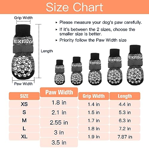 EXPAWLORER Double Side Anti-Slip Dog Socks with Adjustable Starps - 3 Paris Strong Traction Control for Indoor on Hardwood Floor Wear, Best Puppy Pet Paw Protection, Grey Small