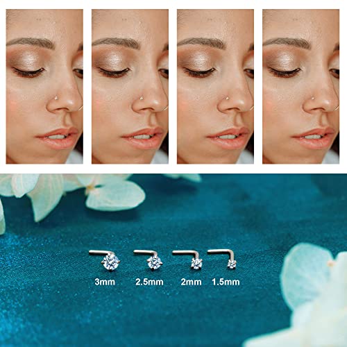 20G 16Pcs Stainless Steel Stud Nose Ring CZ L Shape Nose Body Piercing for Womens Mens (20G, Pin Length 6.5mm L)