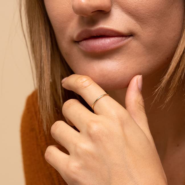 NOKMIT 1PC 1mm 14K Gold Filled Rings Stacking Rings for Women Girls Stackable Thin Gold Ring Plain Statement Band Comfort Fit Size 5 to 10(7)