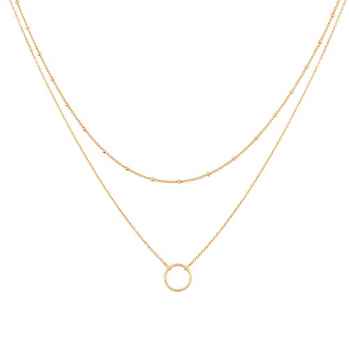Mevecco Gold Layered Choker Necklace for Women,18K Gold Plated Cute Dainty Karma Round Circle Disc Charm Small Beaded Satellite Chain Minimalist Choker Necklace for Girls