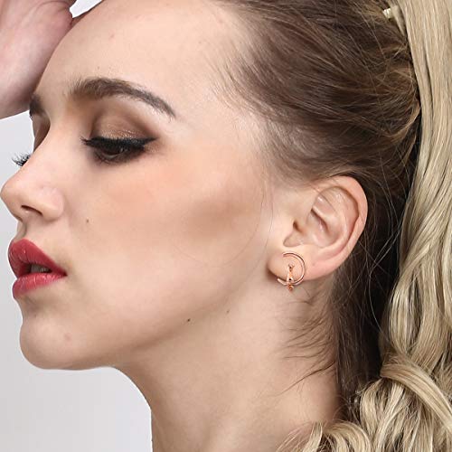 32 Pair Stainless Steel White Rose Gold Plated Cute Animal Cat Elephant Star Geometric CZ Faux Pearl Snowflakes Twise Geometric Peace Sign Symbol Small Statement Stud Earring Set for Girls Women