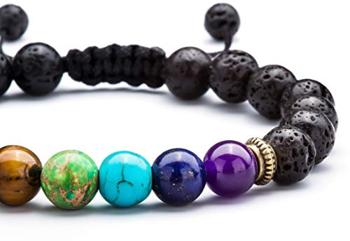 Hamoery Men Women 8mm Lava Rock Beads Chakra Bracelet Braided Rope Natural Stone Yoga Bracelet Bangle(Lava Chakra)