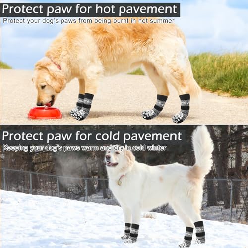EXPAWLORER Double Side Anti-Slip Dog Socks with Adjustable Starps - 3 Paris Strong Traction Control for Indoor on Hardwood Floor Wear, Best Puppy Pet Paw Protection, Grey Small