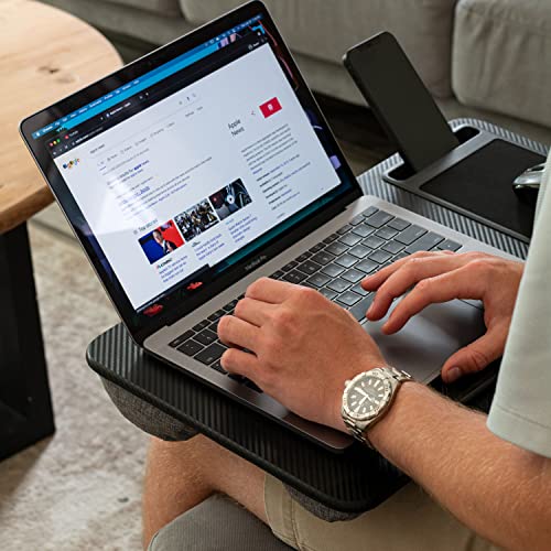 LapGear Home Office Lap Desk with Device Ledge, Mouse Pad, and Phone Holder - Black Carbon - Fits Up to 15.6 Inch Laptops - Style No. 91588