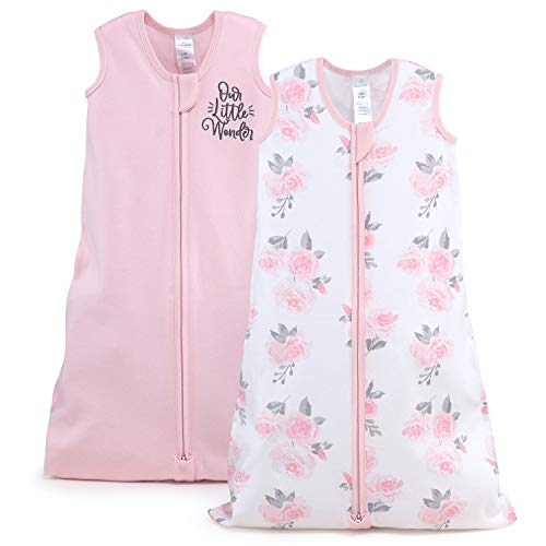 The Peanutshell Wearable Blanket Sleep Sack for Baby Girls, Solid & Pink Floral, Sizes up to 12 Months (Small/Medium)