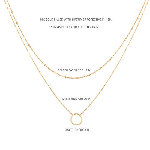 Mevecco Gold Layered Choker Necklace for Women,18K Gold Plated Cute Dainty Karma Round Circle Disc Charm Small Beaded Satellite Chain Minimalist Choker Necklace for Girls