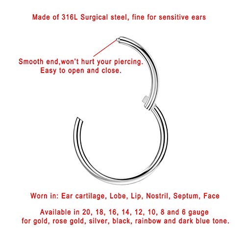 FANSING 8mm Septum Ring Septum Jewelry Seamless Septum Clicker Nose Rings 18 Gauge Nose Ring Hoop 18g Cartilage Earring Lip Rings Silver Nose Hoop Surgical Steel Helix Earrings Nose Piercing Jewelry