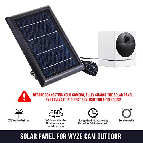 [Updated Version] Wasserstein Solar Panel Compatible with Wyze Cam Outdoor - Power Your Surveillance Camera continuously with 2W 5V Charging (1-Pack, Black) (Wyze Cam Outdoor NOT Included)