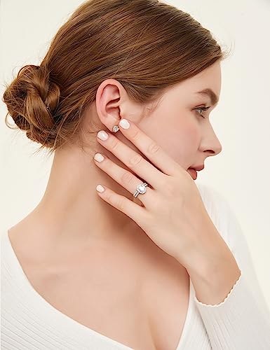 EAMTI 1.25CT 925 Sterling Silver Cubic Zirconia Bridal Rings Sets Oval Cut CZ Engagement Rings Wedding Band for Women Size 10