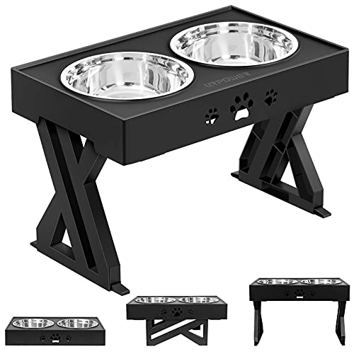 URPOWER Elevated Dog Bowls Adjustable Raised Dog Bowl with 2 Stainless Steel 1.5L Dog Food Bowls Stand Non-Slip No Spill Dog Dish Adjusts to 3 Heights 2.8â, 8â, 12âfor Small Medium Large Dogs and Pets