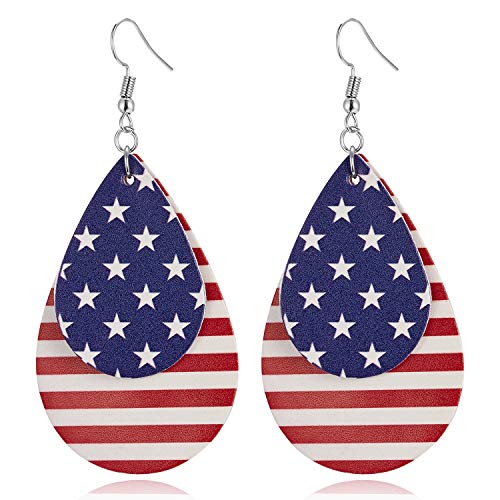 ROSTIVO American Flag Earrings for Women Leather Earrings for Women and Girls Cute National Flag Drop Dangle Earrings