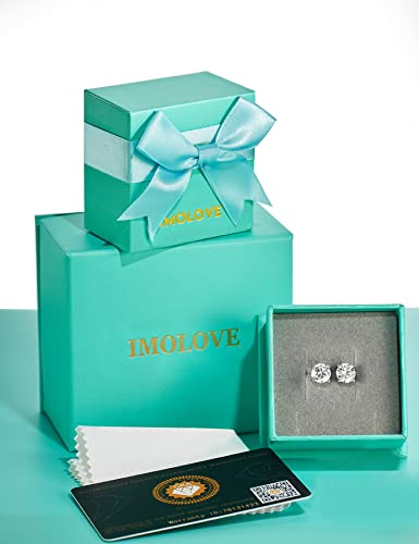 IMOLOVE Moissanite Stud Earrings with 0.6ct-3ct DEF Color Round Cut Lab Created Diamond Earrings in Sterling Silver with 18K White Gold Plated for Women Men-2