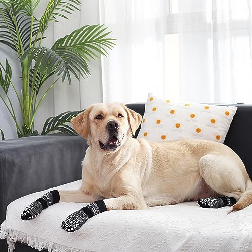 EXPAWLORER Double Side Anti-Slip Dog Socks with Adjustable Starps - 3 Paris Strong Traction Control for Indoor on Hardwood Floor Wear, Best Puppy Pet Paw Protection, Grey Small