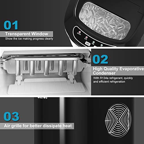 COSTWAY Ice Maker Countertop, 26LBS/24H Portable and Compact Ice Machine, Ice Cubes Ready in 6 Mins, Electric High Efficiency Express Clear Operation Control Panel with Ice Scoop (Black)