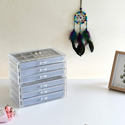 HerFav Acrylic Jewelry Box for Women with 3 Drawers for Rings Earrings and Necklace, Compact Jewelry Case, Transparent Gray