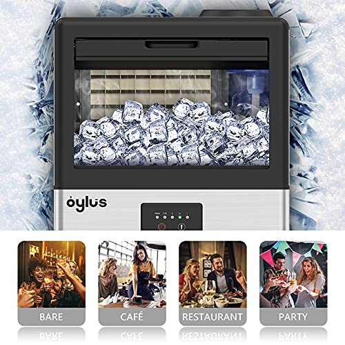 OYLUS Commercial Ice Maker Machine, 70lbs/24H Stainless Steel Freestanding Ice Machine With 17LBS Ice Storage Capacity, 32 Ice Cubes Within One Cycle Of 11-20 Mins For Home Party, Bar, Cafe and Office