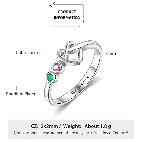 kaululu Gifts for Mom Personalized 2 Birthstones Rings for Her Promise Ring Engraved Custom Engagement Wedding Rings for Women Mothers Day Birthday Gifts for Daughter Grandmother Wife