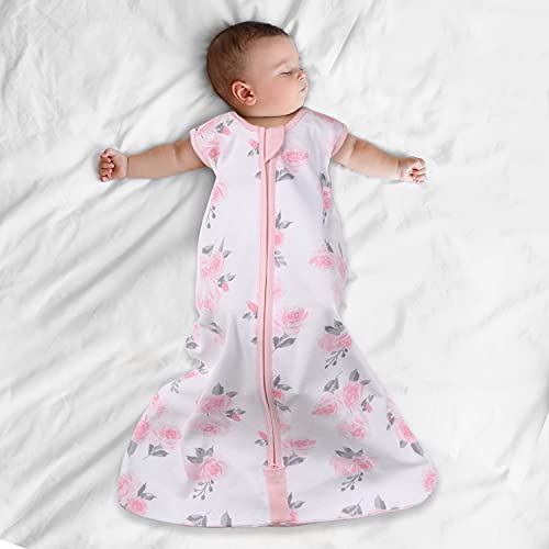 The Peanutshell Wearable Blanket Sleep Sack for Baby Girls, Solid & Pink Floral, Sizes up to 12 Months (Small/Medium)