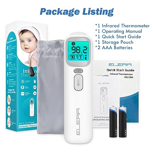 Infrared Forehead Thermometer for Adults, ELERA No Touch Infrared Thermometer for Adult and Baby, Instant Read Head Thermometer with Non Contact. Touchless Thermometer for Fever for Humans, Offices