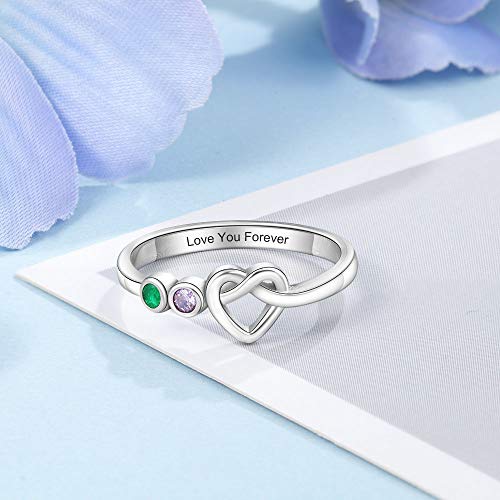 kaululu Gifts for Mom Personalized 2 Birthstones Rings for Her Promise Ring Engraved Custom Engagement Wedding Rings for Women Mothers Day Birthday Gifts for Daughter Grandmother Wife