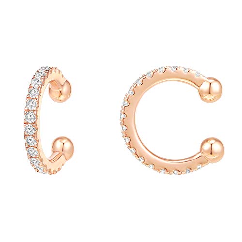 PAVOI 14K Gold Plated 925 Sterling Silver Cubic Zirconia Sparkling Round Huggie Ear Cuff Earrings in Rose Gold