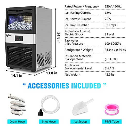 OYLUS Commercial Ice Maker Machine, 70lbs/24H Stainless Steel Freestanding Ice Machine With 17LBS Ice Storage Capacity, 32 Ice Cubes Within One Cycle Of 11-20 Mins For Home Party, Bar, Cafe and Office