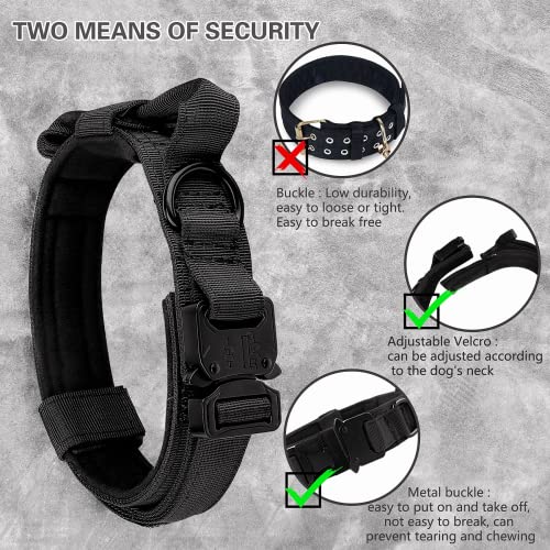 Tactical Dog Collar - KCUCOP Military Dog Collar with Mama Says I m Special Patch Thick with Handle K9 Collar Tactipup Dog Collars Adjustable Heavy Duty Metal Buckle for M,L,XL Dogs(Black,M)