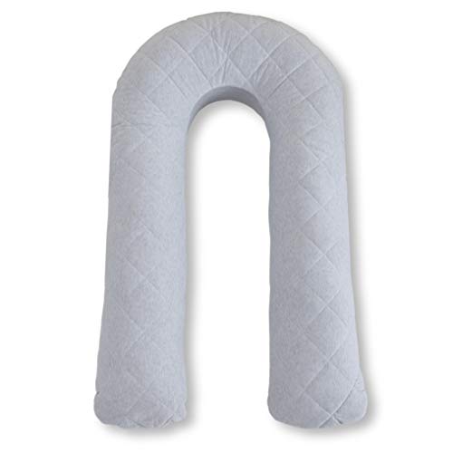 BODY NEST Cooling Pregnancy Pillow. U-Shape Full Body Pillow with Reversible Zippered Jersey Cotton Cover Gray. 2-in-1 Cover with Cooling Cotton Summer Side & Minky Soft Winter Side