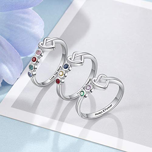 kaululu Gifts for Mom Personalized 2 Birthstones Rings for Her Promise Ring Engraved Custom Engagement Wedding Rings for Women Mothers Day Birthday Gifts for Daughter Grandmother Wife