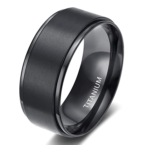 TIGRADE 4mm 6mm 8mm 10mm Black Titanium Rings Wedding Band Matte Comfort Fit for Men Women, 10MM, Size 10