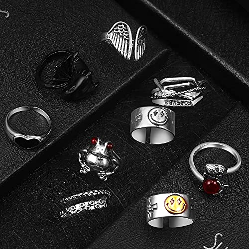 20 Pcs Open Rings Frog Leaf Chain Adjustable Ring for Women Men Girls Punk Vintage Stackable Ring Sets