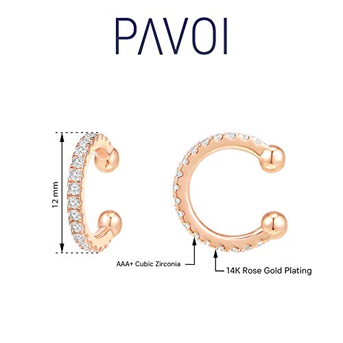 PAVOI 14K Gold Plated 925 Sterling Silver Cubic Zirconia Sparkling Round Huggie Ear Cuff Earrings in Rose Gold