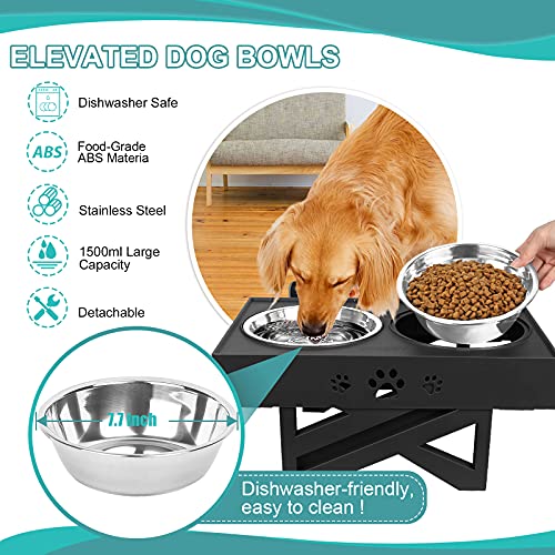 URPOWER Elevated Dog Bowls Adjustable Raised Dog Bowl with 2 Stainless Steel 1.5L Dog Food Bowls Stand Non-Slip No Spill Dog Dish Adjusts to 3 Heights 2.8â, 8â, 12âfor Small Medium Large Dogs and Pets
