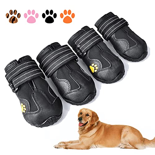 XSY&G Dog Boots,Waterproof Dog Shoes,Dog Booties with Reflective Velcro Rugged Anti-Slip Sole and Skid-Proof,Outdoor Dog Shoes for Medium Dogs 4Ps-Size2