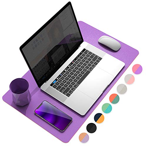 YSAGi Multifunctional Office Desk Pad, Ultra Thin Waterproof PU Leather Mouse Pad, Dual Use Desk Writing Mat for Office/Home (23.6" x 13.7", Aconite Violet+Eosine Pink)
