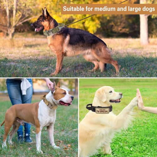 Tactical Dog Collar - KCUCOP Military Dog Collar with Mama Says I m Special Patch Thick with Handle K9 Collar Tactipup Dog Collars Adjustable Heavy Duty Metal Buckle for M,L,XL Dogs(Black,M)