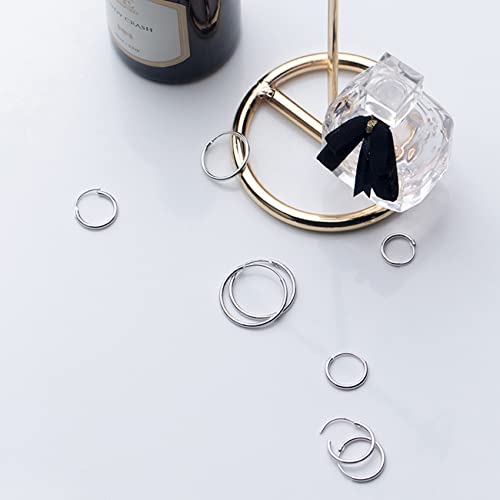 Silver Hoop Earrings- Cartilage Endless Small Hoop Earrings Set for Women Men Girls, 3 Pairs of Hypoallergenic 925 Sterling Silver Tragus Earrings Nose Lip Rings (3 Pairs(8mm*3))