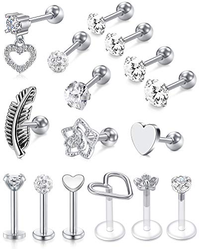 Briana Williams 16G Tragus Earrings Stud Forward Helix Cartilage Earring Stainless Steel Lip Rings Labret Studs Medusa Monroe Piercing Jewelry for Women Men