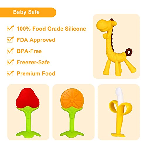 Baby-Teething-Toys (4 Pack)- Banana Teether Toy ï¼Silicone Baby Teethers with Storage Case/BPA-Free Teether Set for Boys & Girls
