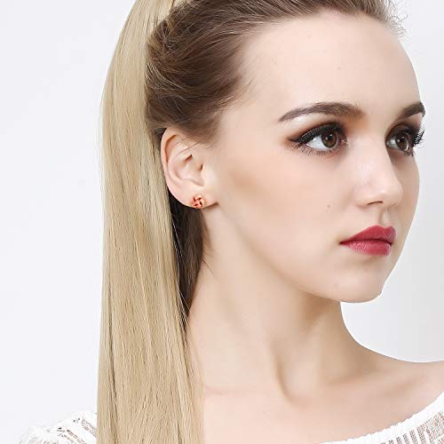 32 Pair Stainless Steel White Rose Gold Plated Cute Animal Cat Elephant Star Geometric CZ Faux Pearl Snowflakes Twise Geometric Peace Sign Symbol Small Statement Stud Earring Set for Girls Women