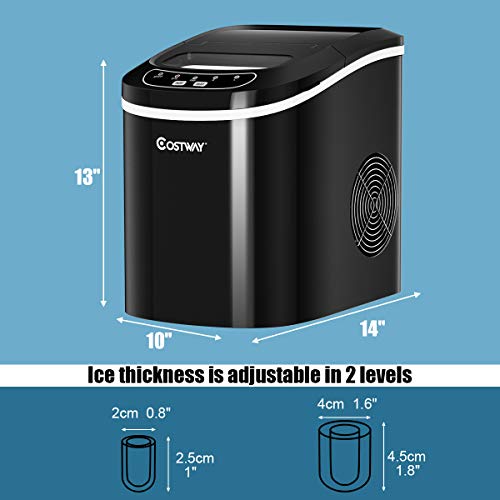 COSTWAY Ice Maker Countertop, 26LBS/24H Portable and Compact Ice Machine, Ice Cubes Ready in 6 Mins, Electric High Efficiency Express Clear Operation Control Panel with Ice Scoop (Black)