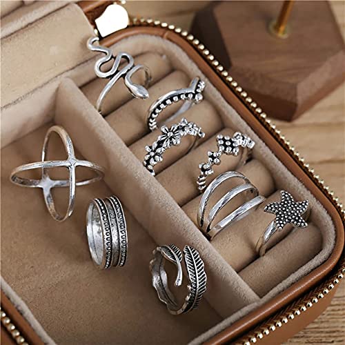 78 PCS Vintage Silver Knuckle Rings Set, Stackable Joint Finger Rings for Women, Bohemian Midi Rings, Boho Butterfly Snake Crystal Stacking Rings Pack (Style 1_78 pcs)