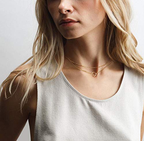 Mevecco Gold Layered Choker Necklace for Women,18K Gold Plated Cute Dainty Karma Round Circle Disc Charm Small Beaded Satellite Chain Minimalist Choker Necklace for Girls