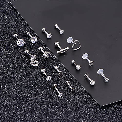 Briana Williams 16G Tragus Earrings Stud Forward Helix Cartilage Earring Stainless Steel Lip Rings Labret Studs Medusa Monroe Piercing Jewelry for Women Men