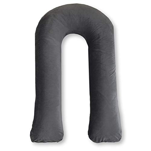 BODY NEST Cooling Pregnancy Pillow. U-Shape Full Body Pillow with Reversible Zippered Jersey Cotton Cover Gray. 2-in-1 Cover with Cooling Cotton Summer Side & Minky Soft Winter Side