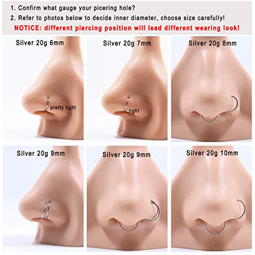 FANSING 8mm Septum Ring Septum Jewelry Seamless Septum Clicker Nose Rings 18 Gauge Nose Ring Hoop 18g Cartilage Earring Lip Rings Silver Nose Hoop Surgical Steel Helix Earrings Nose Piercing Jewelry