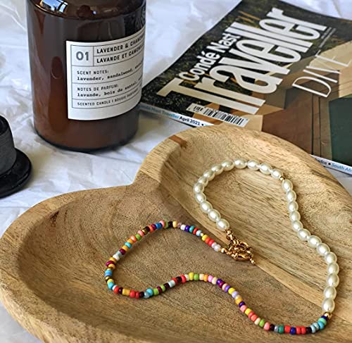 Bohemian Bead Pearl Choker Necklace for Women Girls Handmade Colorful Seed Beaded Choker for Women Jewelry