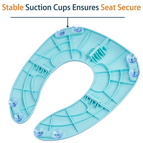 Travel Potty Seat for Toddler, Folding Travel Potty Seat for Boys and Girls, Fits Round & Oval Toilets, 8 Non-Slip Suction Cups with Non-Contact Opening Pry Bar, Aqua