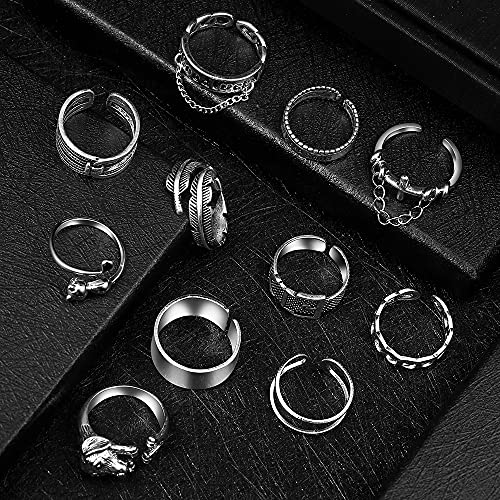20 Pcs Open Rings Frog Leaf Chain Adjustable Ring for Women Men Girls Punk Vintage Stackable Ring Sets